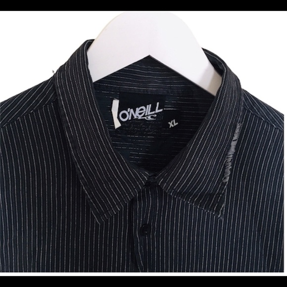 O’NEILL Pinstripe Long Sleeve Button Down Shirt With Distressed Accents Black XL - Picture 4 of 7